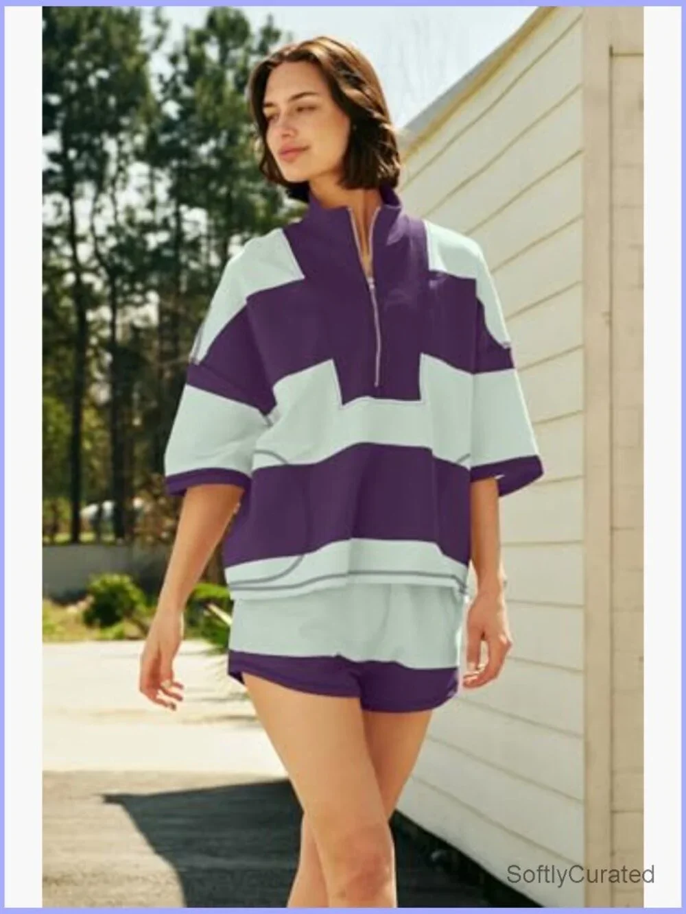 Striped 2 Piece Short Set with Pockets Workout Lounge Matching Outfit
